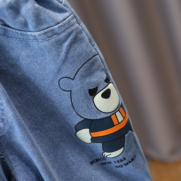 Детски дънки с ластична талия и апликация