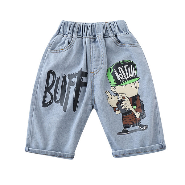 Актуални детски дънки с апликация и ластична талия