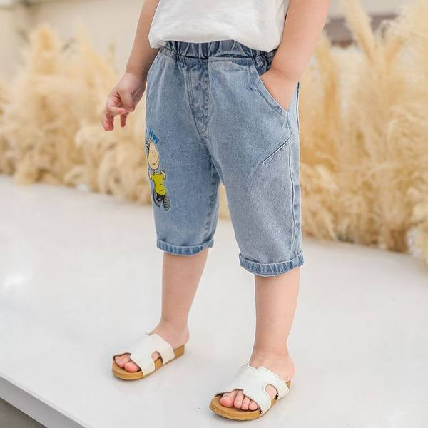 Детски 3/4 дънки с апликация и джобове