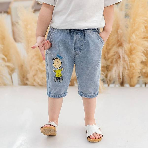 Детски 3/4 дънки с апликация и джобове