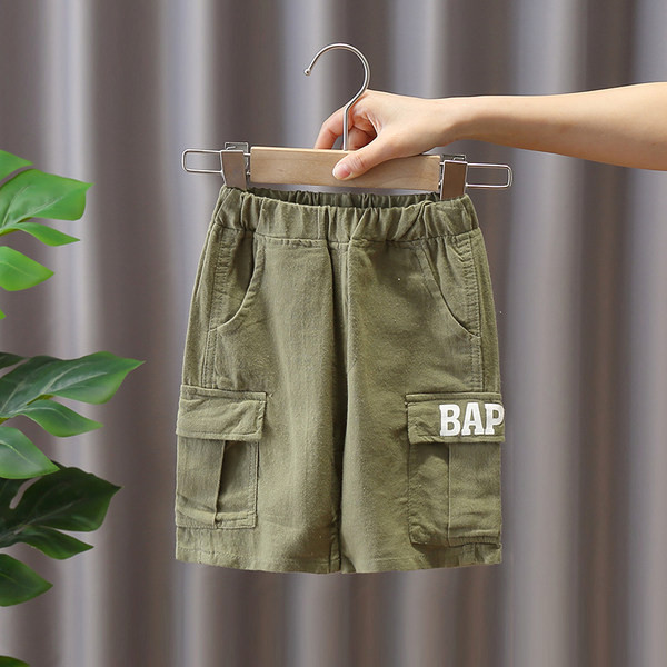 Къси детски панталони с джобове и ластична талия в два цвята