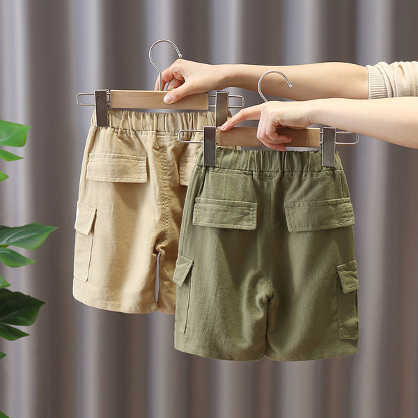 Къси детски панталони с джобове и ластична талия в два цвята