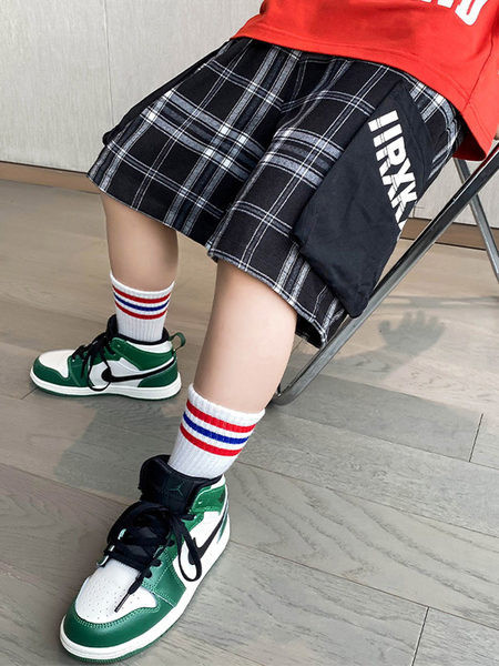 Детски карирани панталони с надпис за момчета 