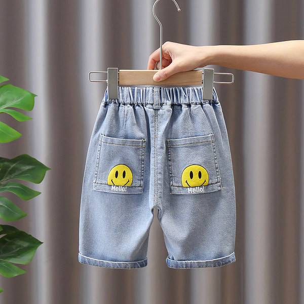 Къси детски дънки с апликация и джобове