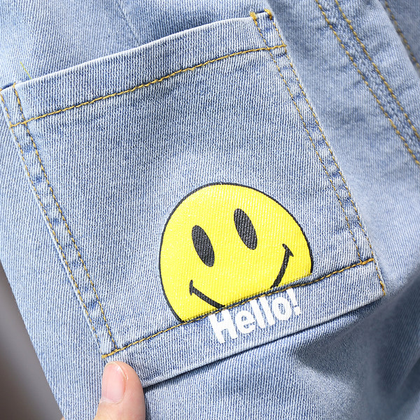 Къси детски дънки с апликация и джобове