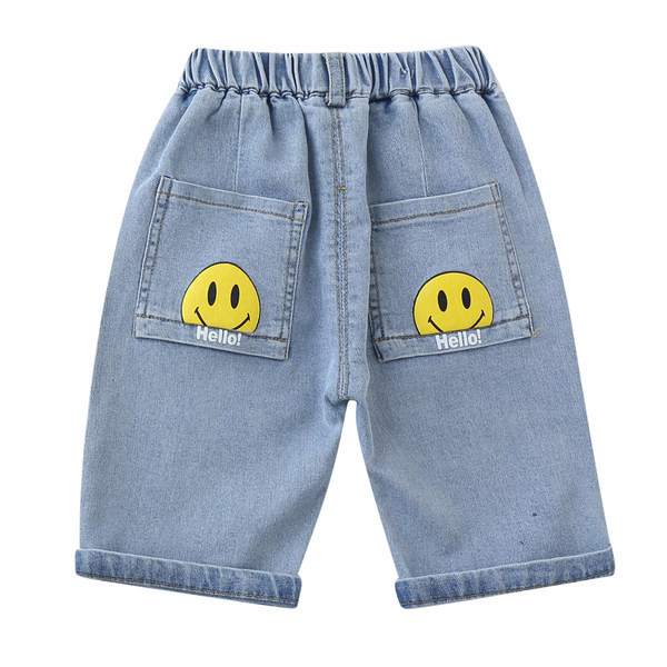 Къси детски дънки с апликация и джобове