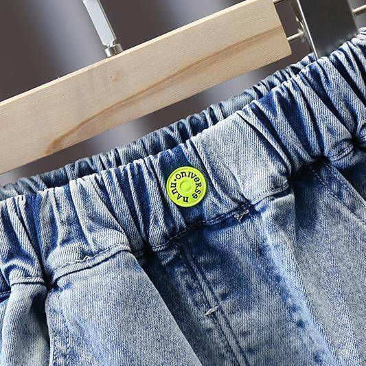 Къси детски дънкови панталони с ластик и джобове