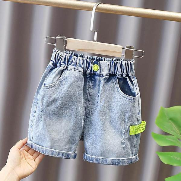 Къси детски дънкови панталони с ластик и джобове