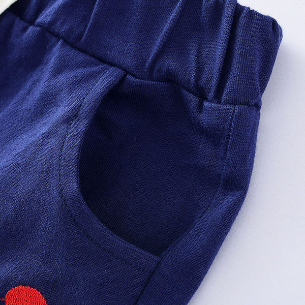 Нов модел детски шорти за момчета в тъмносин и червен цвят с джобове