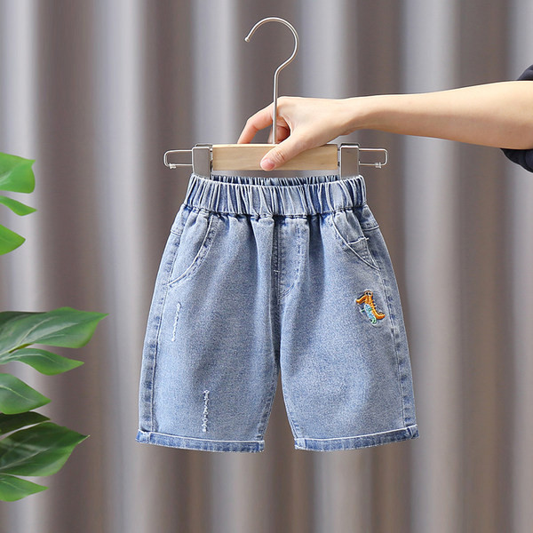 Детски къси дънки с бродерия и ластична талия