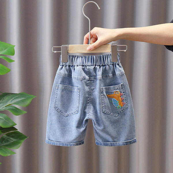 Детски къси дънки с бродерия и ластична талия