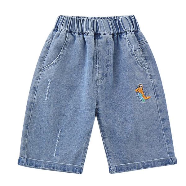 Детски къси дънки с бродерия и ластична талия