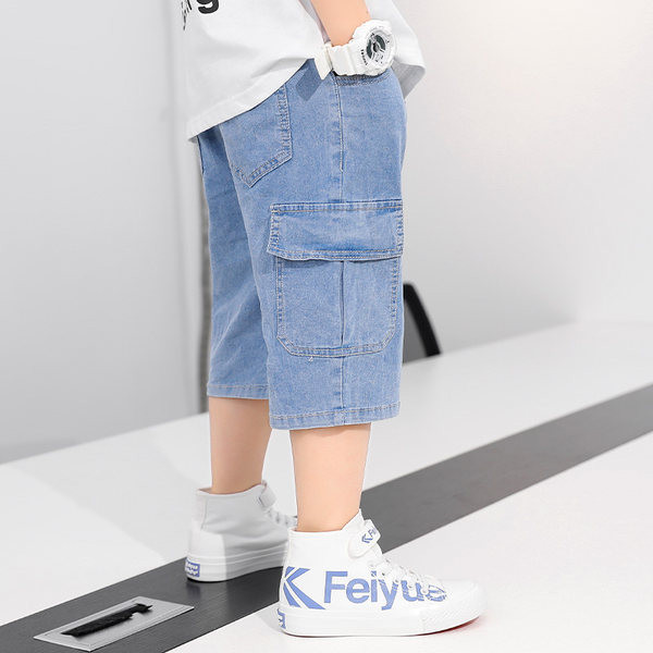 Детски къси панталони деним с надпис и джобове