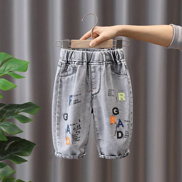 Нов модел детски дънки с надписи и ластична талия