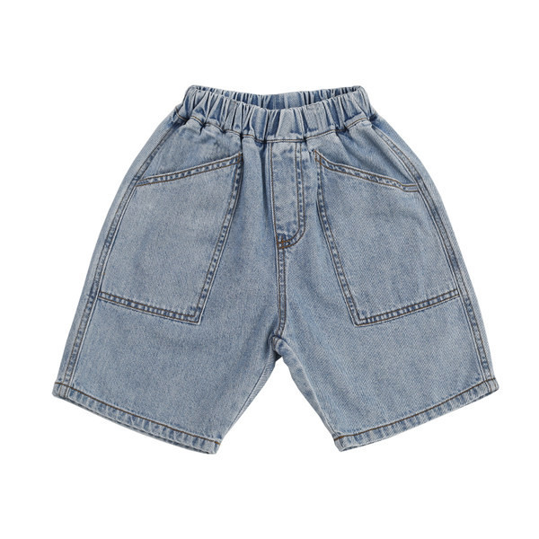 Детски къси дънкови панталони с джобове и емблема 