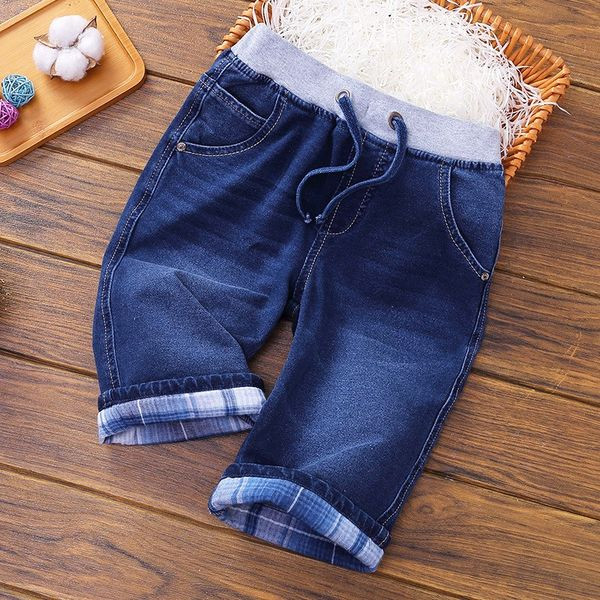 Нов модел детски дънкови панталони с джобове и карирана подплата