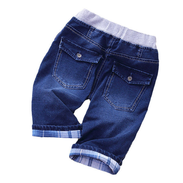 Нов модел детски дънкови панталони с джобове и карирана подплата