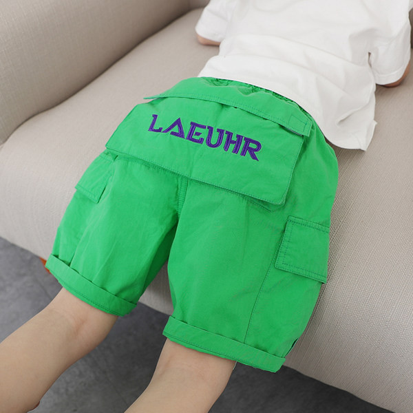 Детски къси панталони с надпис и джобове в три цвята