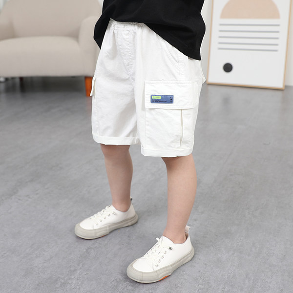 Детски къси панталони с надпис и джобове в три цвята