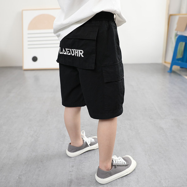 Детски къси панталони с надпис и джобове в три цвята