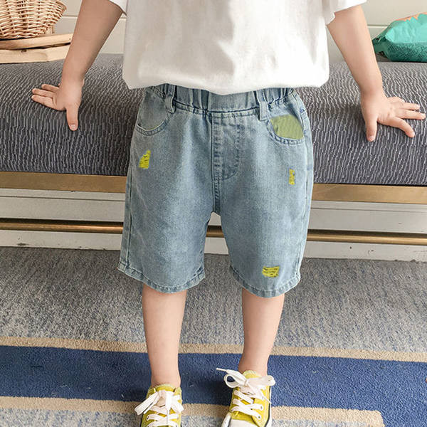 Детски дънкови панталони с джобове и ластик