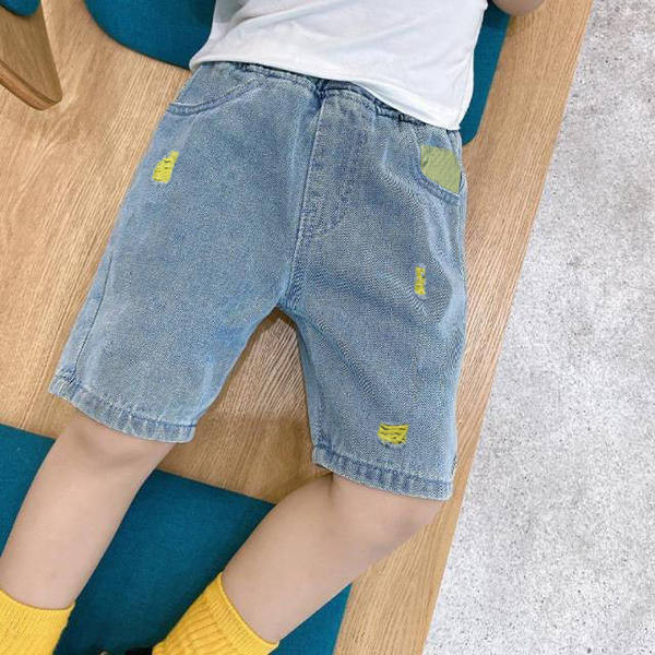 Детски дънкови панталони с джобове и ластик