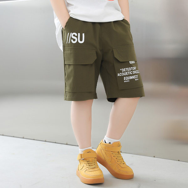 Детски къси панталони с джобове и надписи