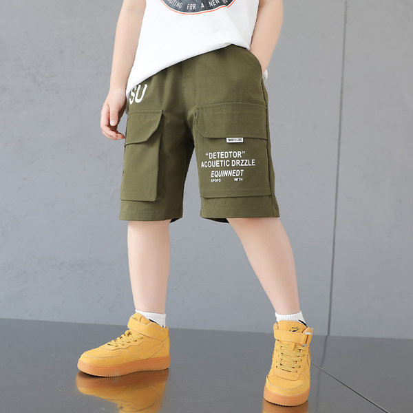 Детски къси панталони с джобове и надписи