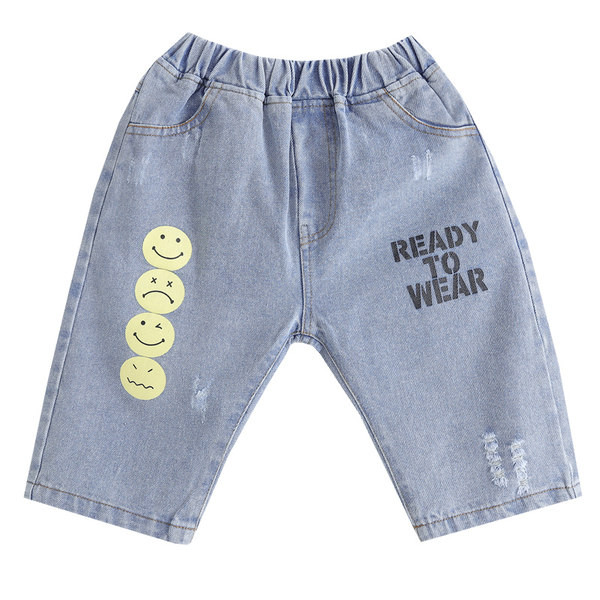 Широки къси дънки за момчета с бродирани надписи