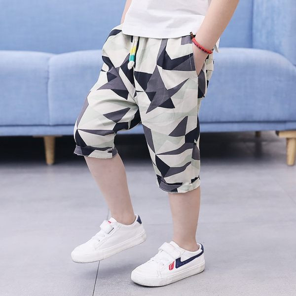 Летни 3/4 панталони с шарен десен и връзки на талията