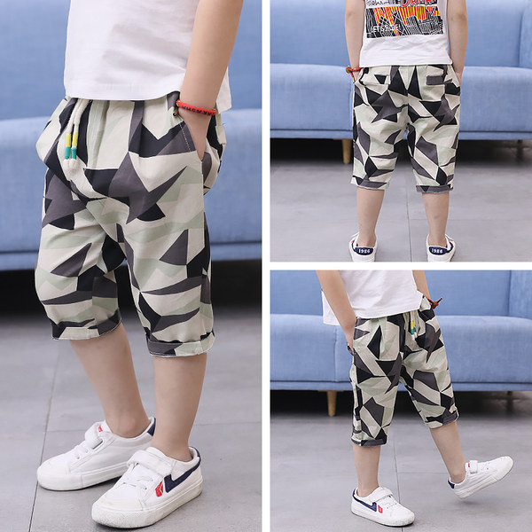 Летни 3/4 панталони с шарен десен и връзки на талията