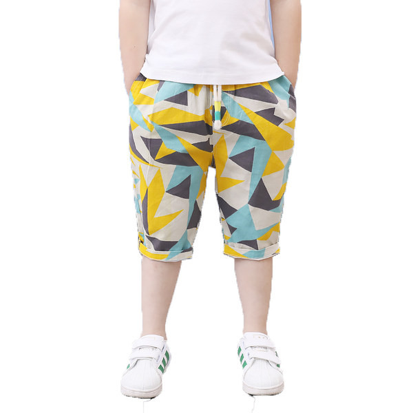 Летни 3/4 панталони с шарен десен и връзки на талията