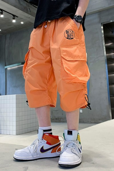 Детски панталони с джобове и връзки 