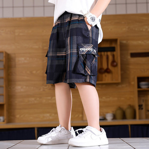 Ежедневен кариран къс панталон за момчета с джобове