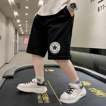 Детски къси панталони с джобове и връзки в сив и черен цвят 