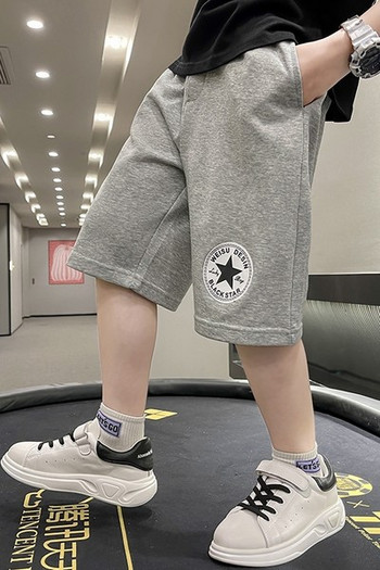 Детски къси панталони с джобове и връзки в сив и черен цвят 
