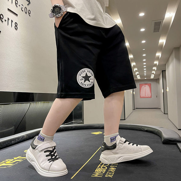 Детски къси панталони с джобове и връзки в сив и черен цвят 