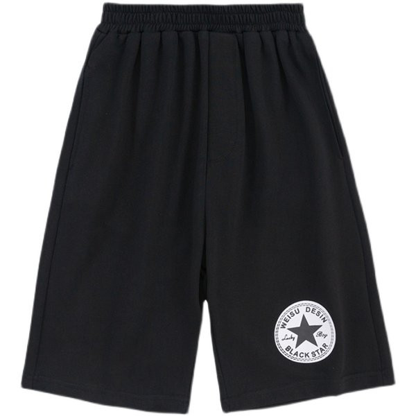 Детски къси панталони с джобове и връзки в сив и черен цвят 