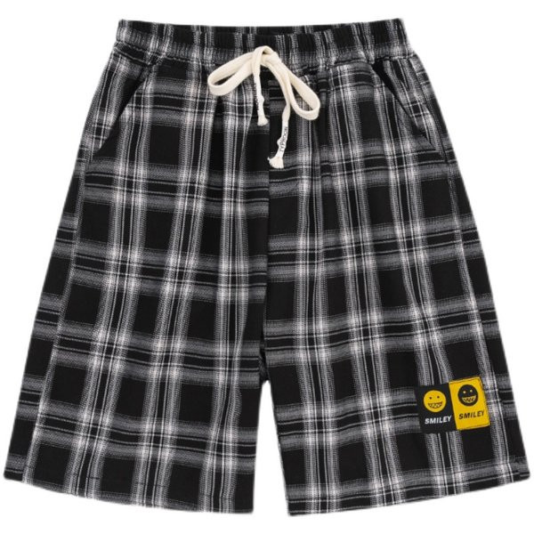 Детски карирани панталони с връзки и шампа 