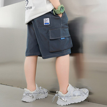Детски къси шорти с джобове и надпис 