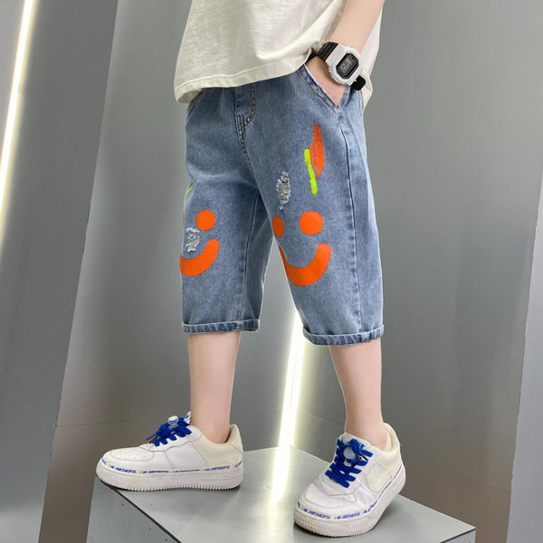 Värvilise trükiga suvised teksad - lai mudel