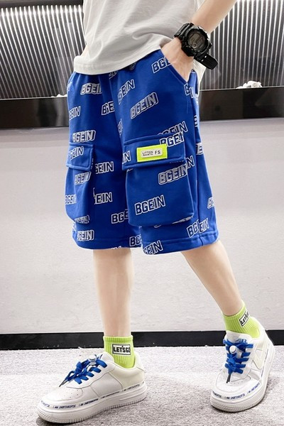 Детски къси панталони с джобове и щампа 