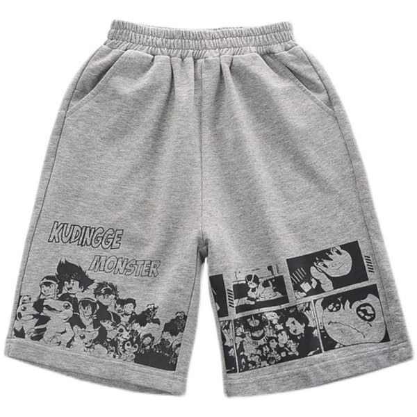 Детски къси панталони в сив и черен цвят с джобове