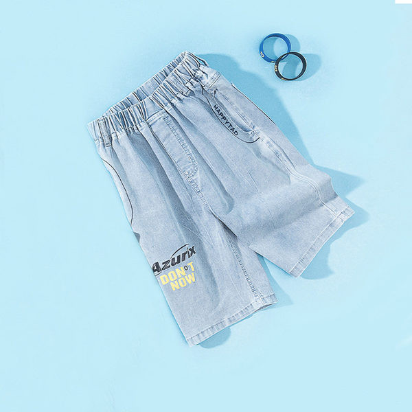 Детски дънкови къси панталони с надпис за момчета