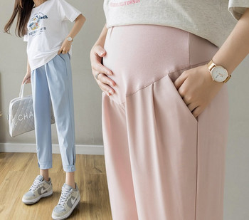 Дамски дълъг прав панталон с джобове за бременни жени
