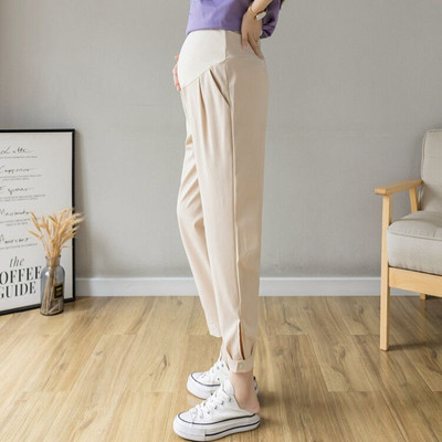 Дамски дълъг прав панталон с джобове за бременни жени