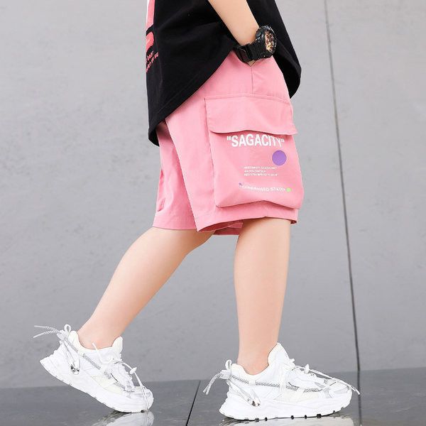 Детски къси панталони със дълбоки джобове и надпис 