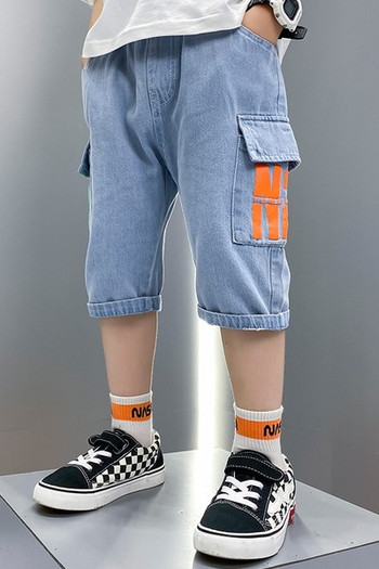 Детски къси дънки с цветна щампа и джобове