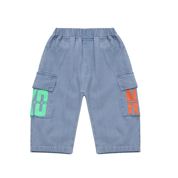 Laste lühikesed värvitrükiga ja taskutega teksad