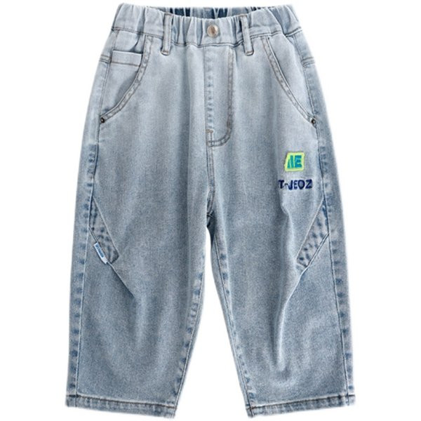 Детски модерни дънки с ластична талия и копче